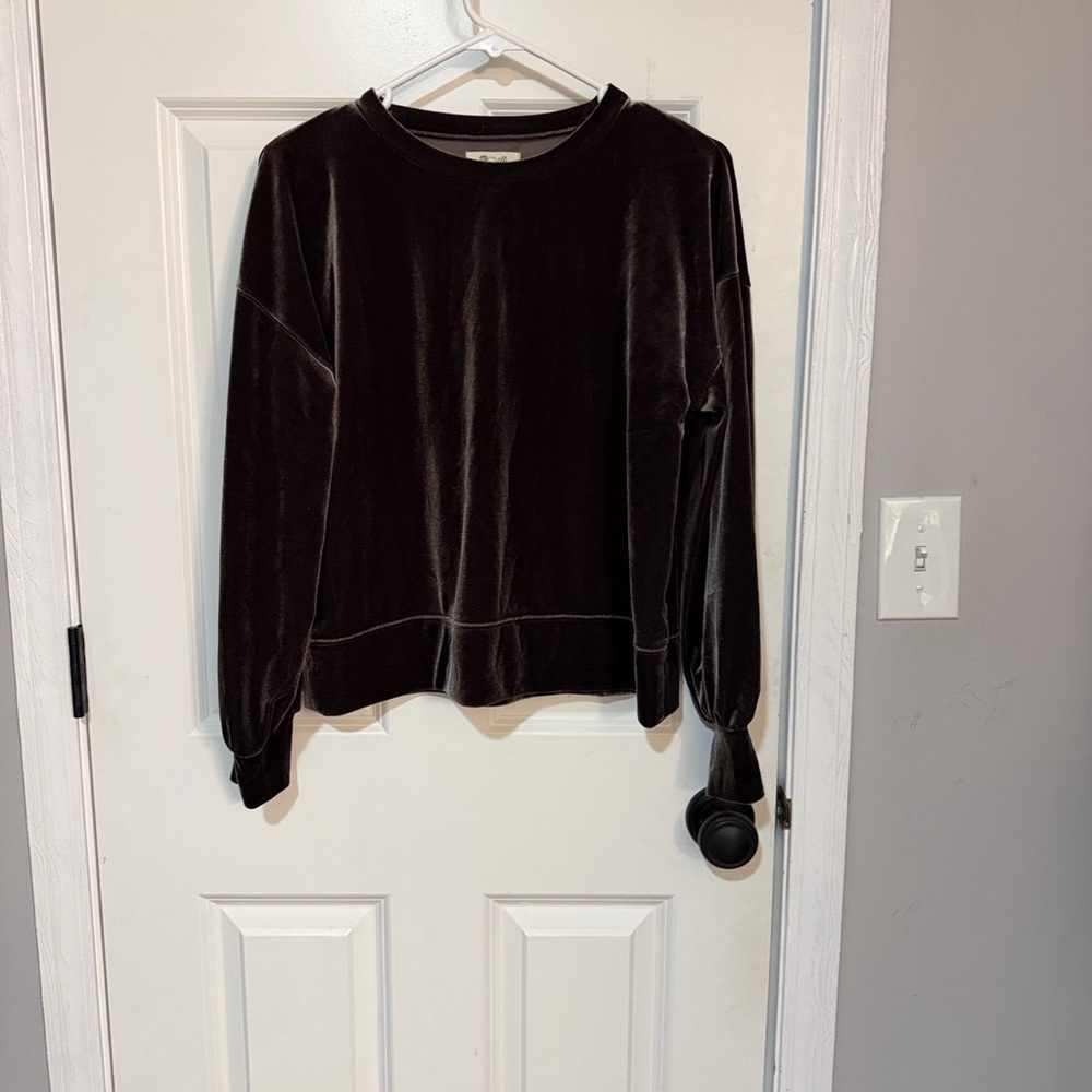 Madewell Size S  Dark Metal Velvet Balloon Sleeve Sweatshirt Crewneck Pullover!
